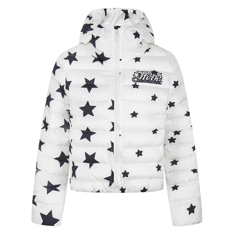 الأمريكية الرجعية طباعة كاملة ستار رسالة مطبوعة مقنعين المرأة سترة قطن 2025 شتاء جديد سميكة الدافئة البخاخ الستر السيدات #4