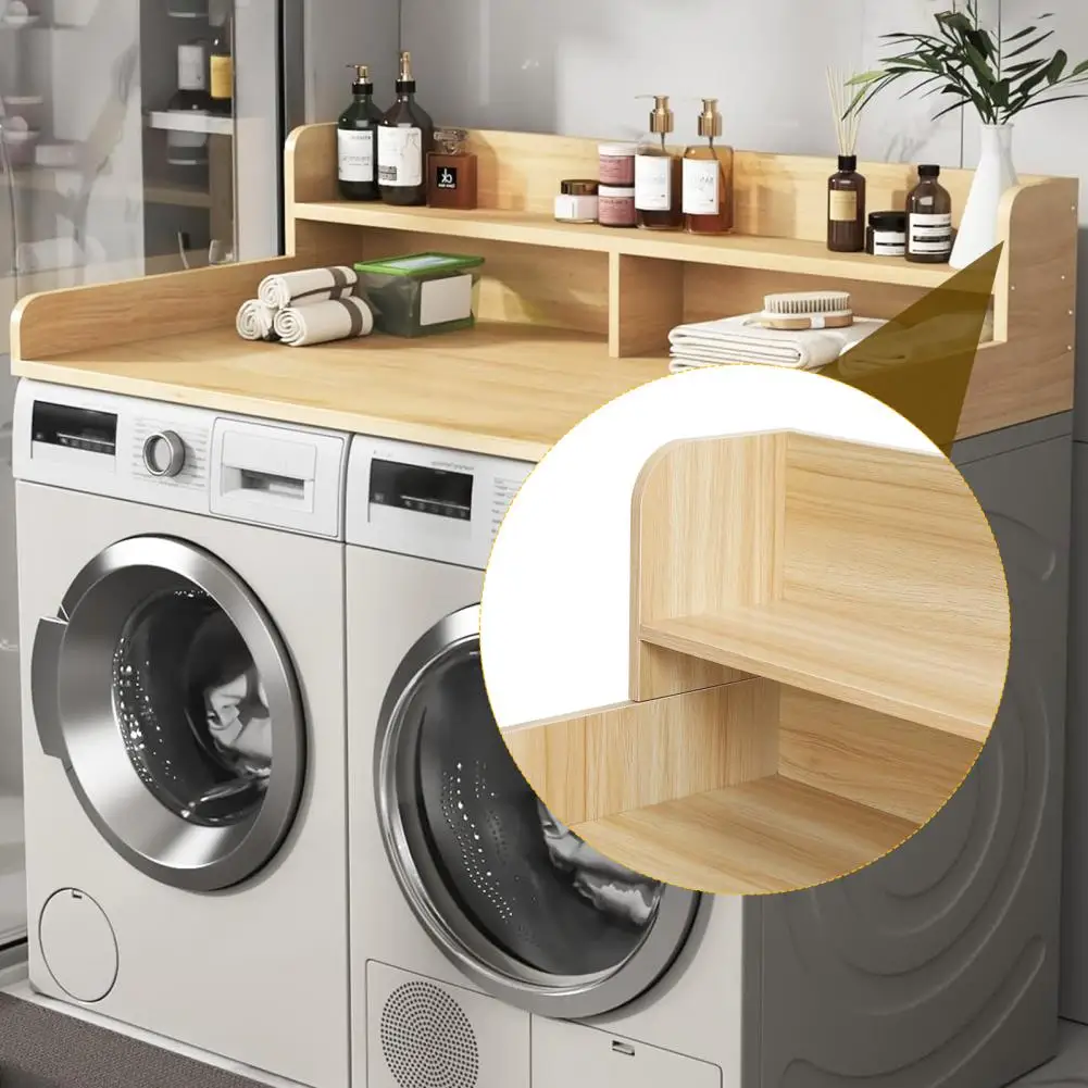 

Washer Dryer Countertop with 2-Tier Shelf, 54"W x 27.5"D Wooden Laundry Countertop Cover with 2.75"H Guard, Non-slip Laundry