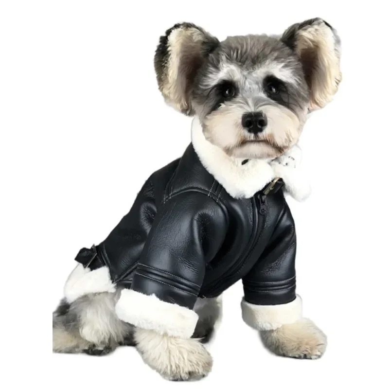 

Leather Dog Coat Jacket Winter Dog Clothes Poodle Pomeranian Schnauzer Pug French Bulldog Clothes Thicken Warm Pet Outfit