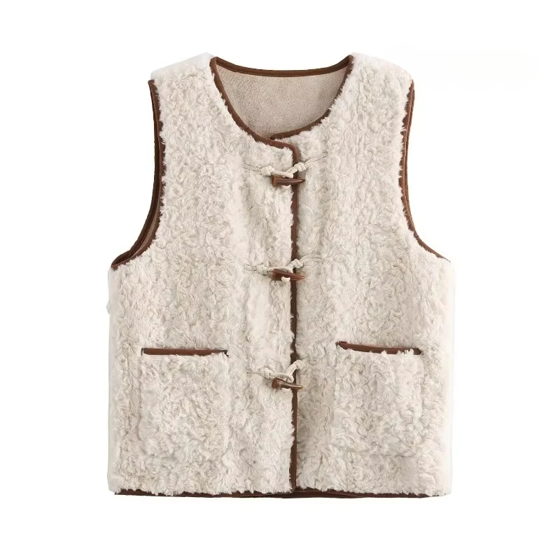 

TRAF ZR Padded Vest Sleeveless Jackets Woman Winter Coat Female Women's Warm Vest Vintage Fashion Fur and Leather O-Neck Vests