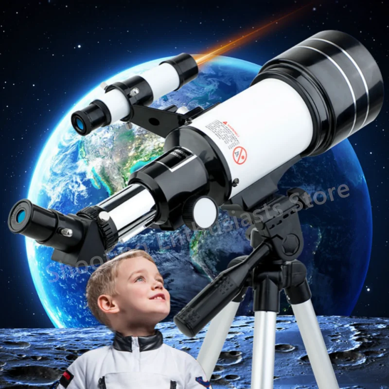 70mm Aperture Refractive Portable Travel Telescope 150X Astronomical Telescope with Telephone Adapter