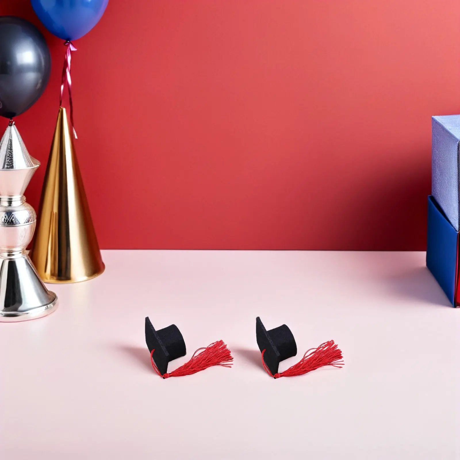 20Pcs Mini Graduation Caps with Red Tassels Felt Graduation Craft Party Decorations Cake Toppers Bottle Favors 2.2x2.2x1.3in