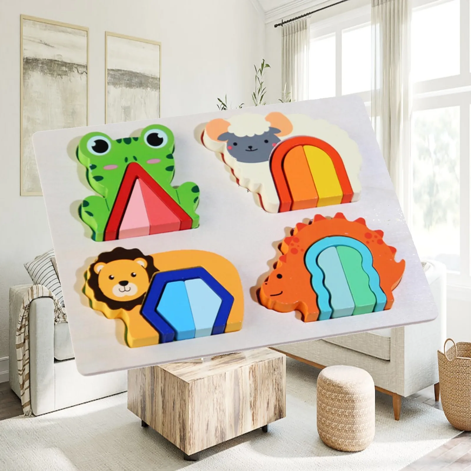 Montessori Baby Wooden Puzzle Toy Educational Jigsaws for Toddlers 1 2 3 Year Old Kids Fine Motor Skills Development Gift