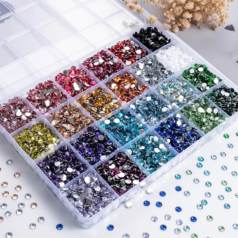 

New 24 Colors Resin Rhinestone Set Multicolor Non Hotfix Shiny Crystal Clothing Art Craft DIY Decoration Accessories with Tools