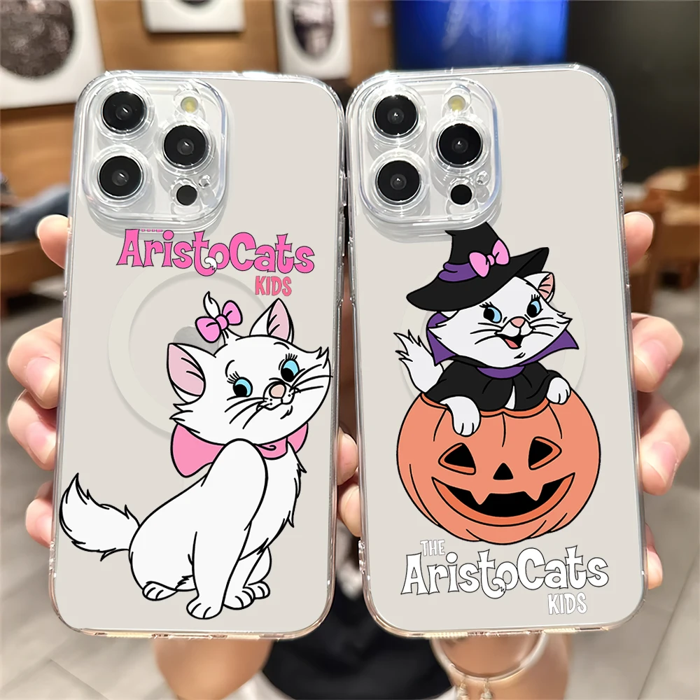 MINISO Cute M-Marie Cat Phone Case for iPhone Plus 11 13 12 14 15 16 Pro Max Transparent Shell Magsafe Magnetic Wireless Cover