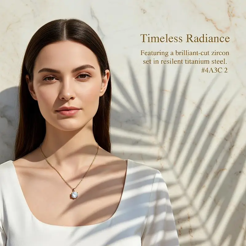 Elegant Single Zircon Stone Pendant Titanium Steel Necklace Non-Tarnish Minimalist Jewelry Gift for Wife Anniversary