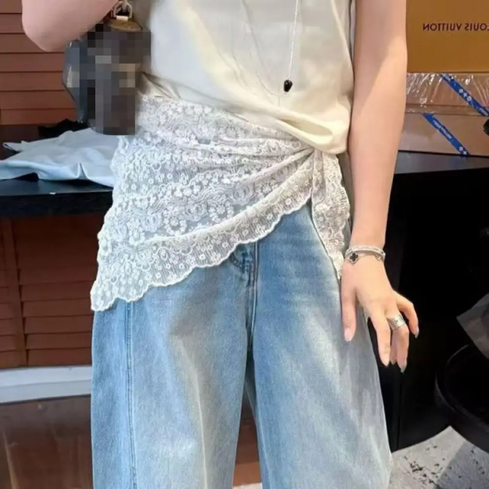 

Trendy Lace Trim Fart Curtain Pretty Y2K Hip Curtain Clothing Accessories Slim Fit Apron Wrap Skirt Summer