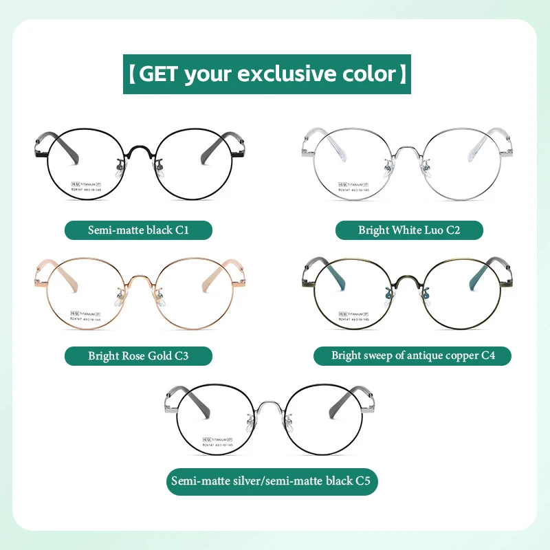 KAROS Full Titanium Round Frame Womens Eyewear Custom Prescription Glasses Myopia Hyperopia with Anti Blue Light