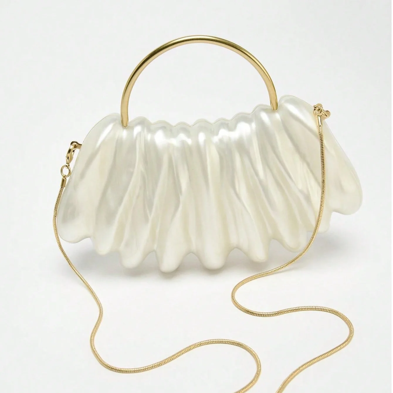 

Women acrylic asymmetric purl effect clutch bag pearl color top handle small purse for wedding evening party handbag