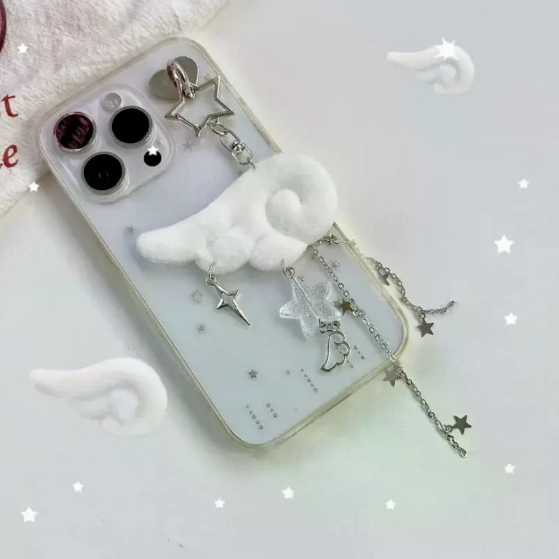 Y2K Angel Mobile Phone Chain Ornament Decoration Accessories Gifts INS Style Retro Fabric Star Chain Wing Pendant Keychain
