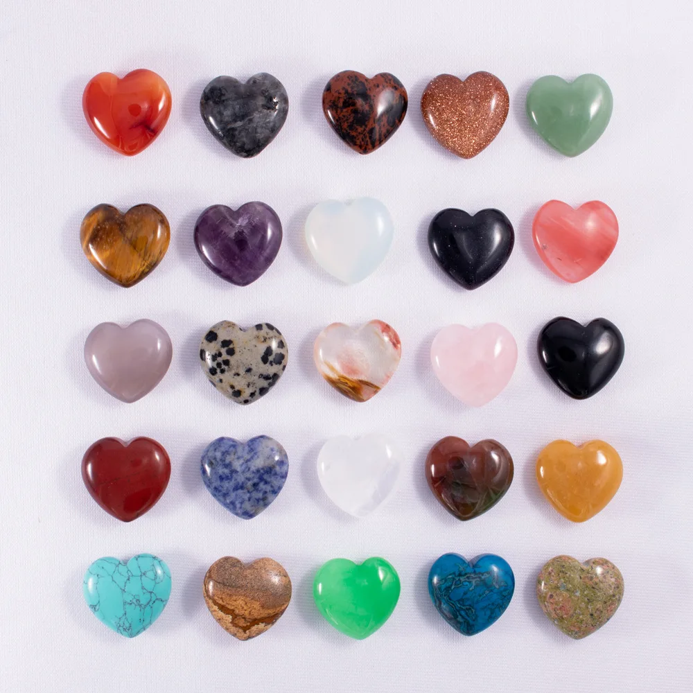 20 pcs/bag 25MM Natural Crystal Non Porous Peach Heart love Carving Palm Healing Worry Stone Chakra Aura Balance Gem Decoration