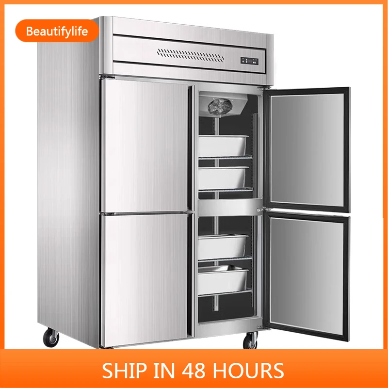 

Коммерческая кухонная холодильная морозильная камера, вставной шкаф, противень для выпечки, четырехдверный холодильник с воздушным охлаждением, морозильная камера