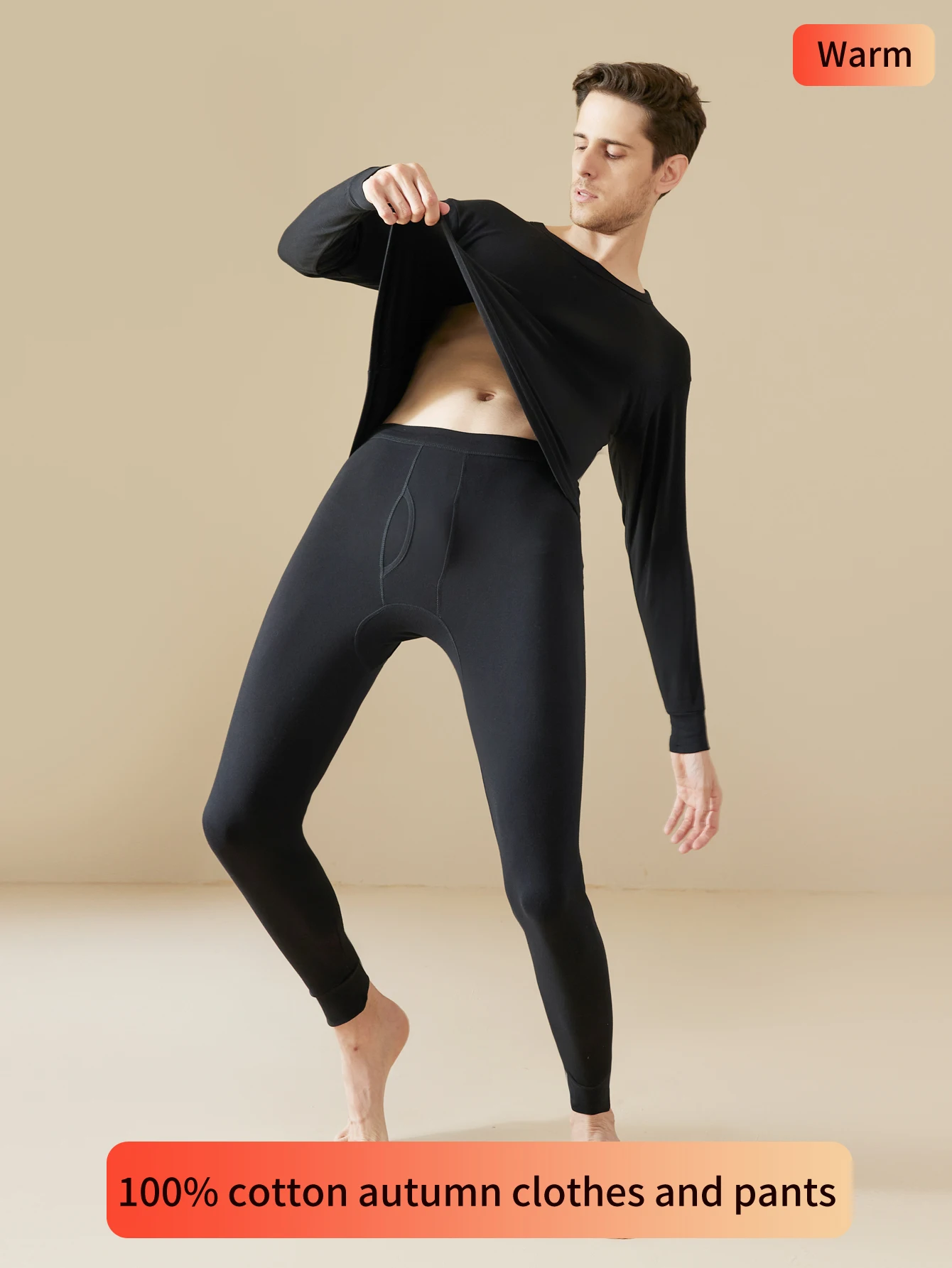 

Мужской осенний комплект одежды и брюк из 100% хлопка, комплект термобелья из чистого хлопка, однотонный домашний комплект