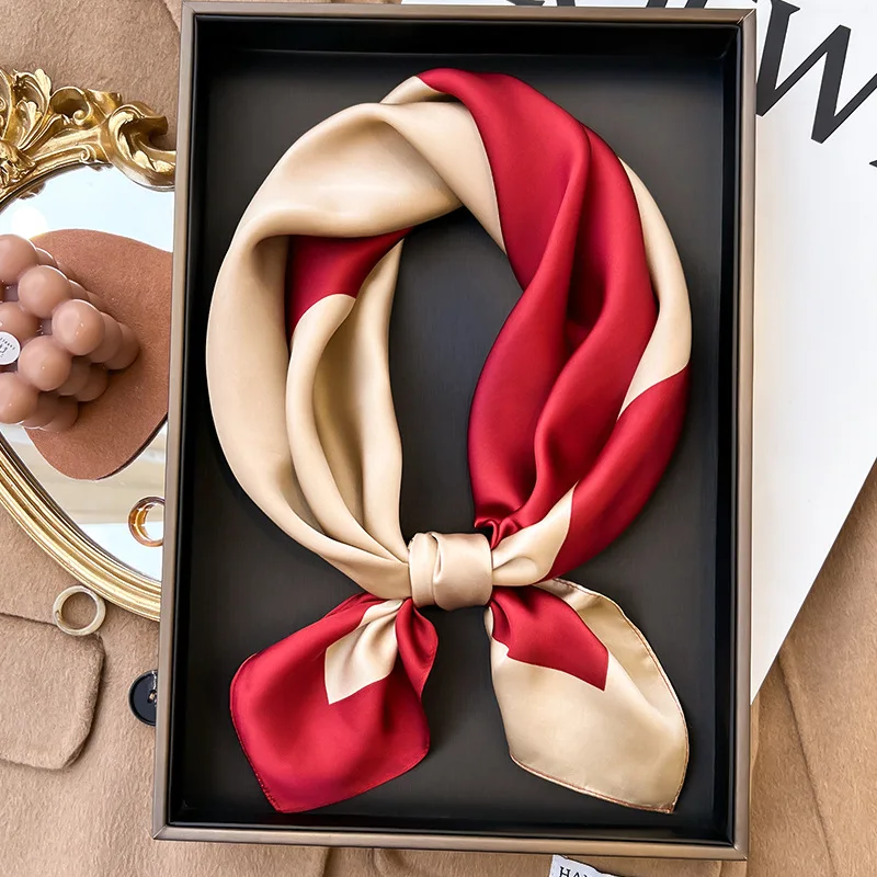 Bufandas cuadradas de sarga de lujo para mujer, bufanda de seda hecha a mano, escalera rizada, diadema, Bandana, regalo, 70x70cm