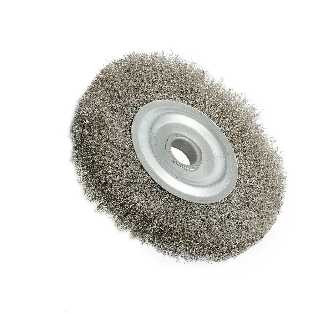 Brosse de perceuse à roue à fil serti en acier inoxydable, meuleuse d'établi, outil de livres de rouille d'ébavurage, convertible, polissage de trous de 16mm, 5 po