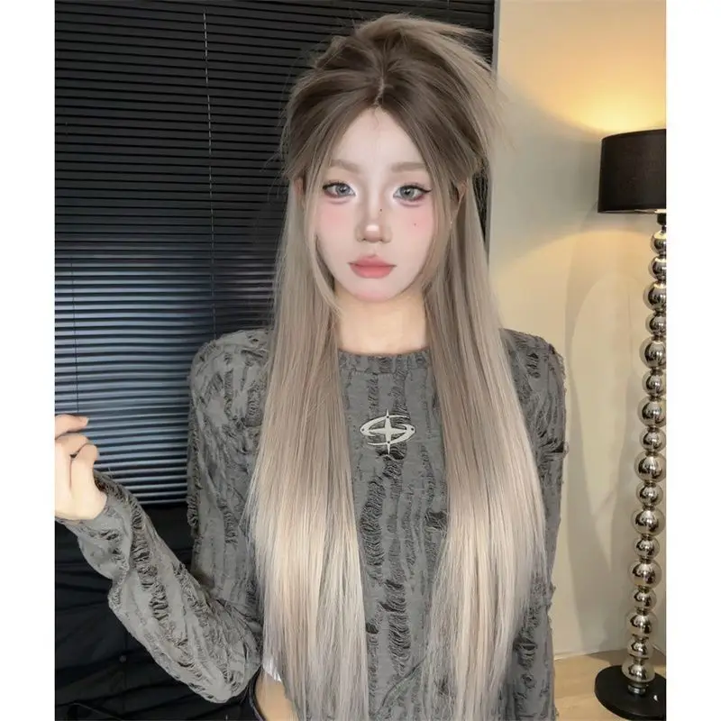 Peluca de encaje frontal larga y lisa con efecto ombré de Xuchang, peluca completa voluminosa de aspecto natural para mujeres asiáticas, ideal para uso diario en verano.