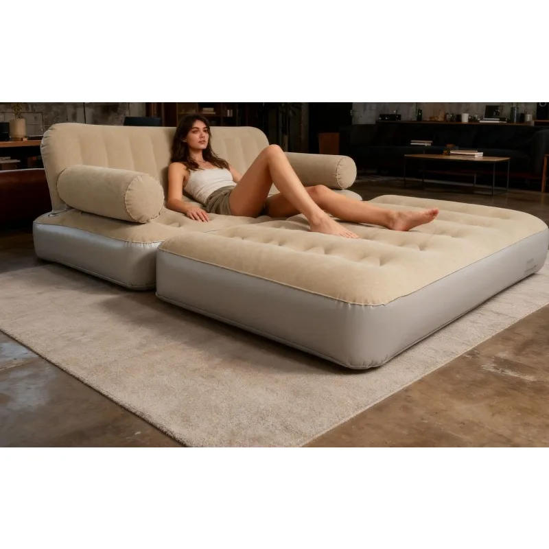 Double Inflatable Folding Sofa Bed Portable Camping Floor Mat Full Back Air Sofa Travel Lounge Cushion 1PCS