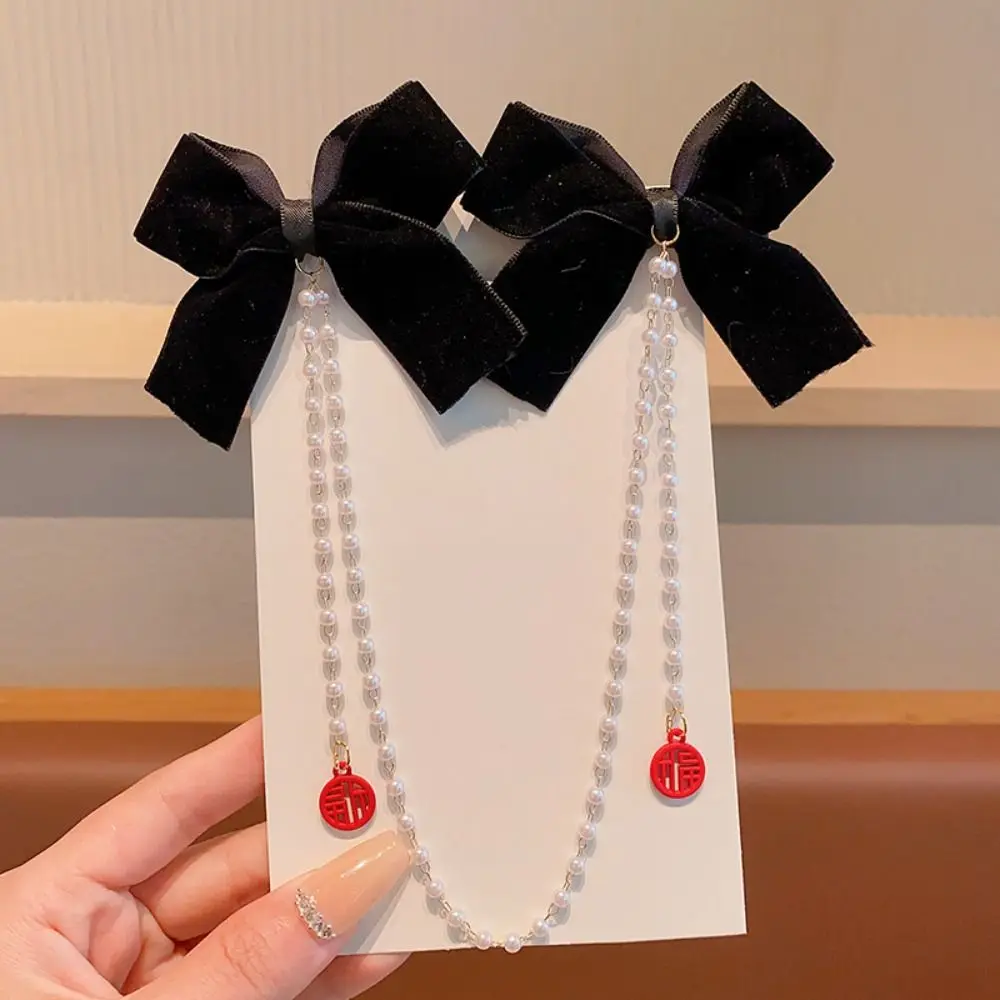 

Tassel Bowknot Hair Clip Hair Side Clip Pearl Chain Bow Tassel Hairpin Headwear Duckbill Clip Ribbon Bow Barrettes Daily