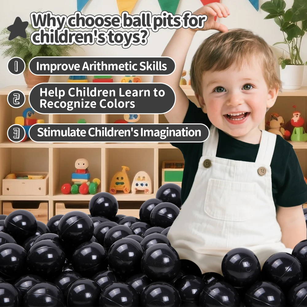 5.5CM 100Pcs Plastic Ball Pit Balls Black Ocean Ball for Children House Tents Education Centers Outdoor Sport Toys