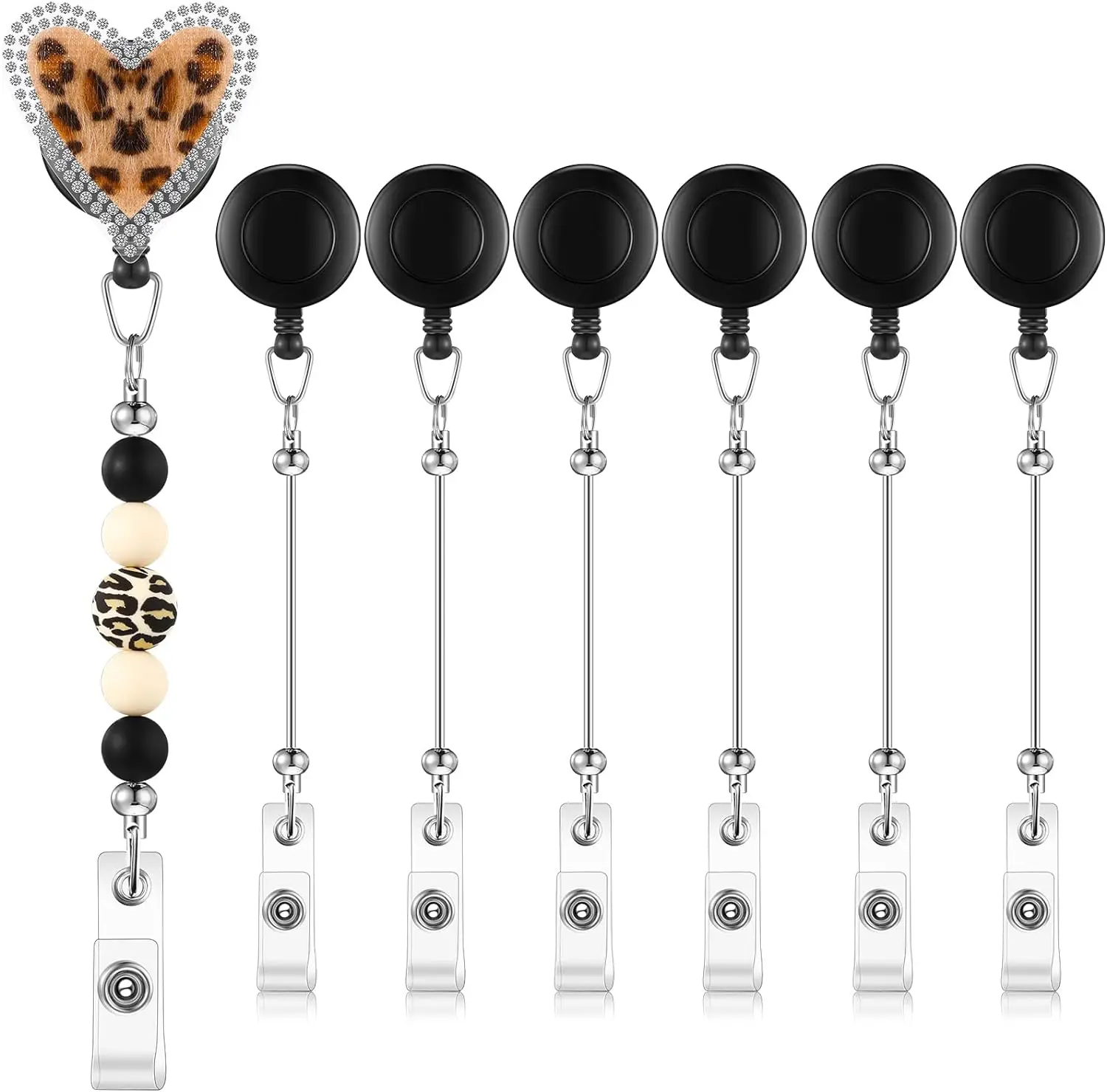 

6Pcs Retractable Badge Reel Holders Clip DIY with Blank Beadable Keychain Bar, ID Name Badge Holder Reels for Nurse Teacher