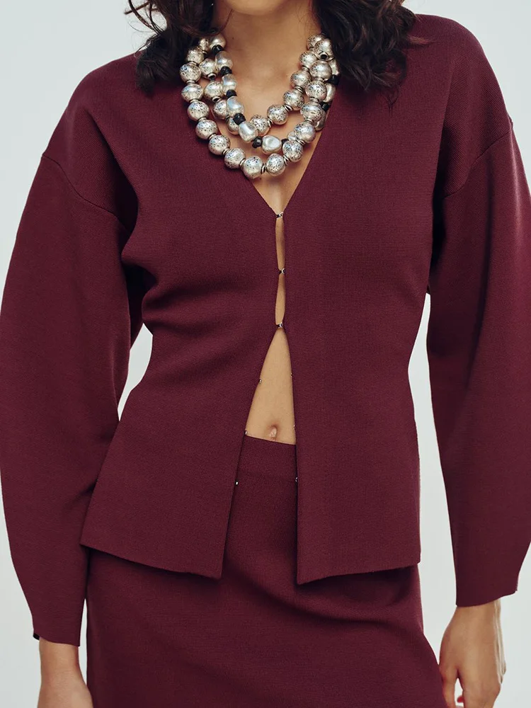 Nova Chegada Outono ZA2024 Conjunto F de Jaqueta de Tricô Slim Fit e  Saia Simples e Faion 24233 55366