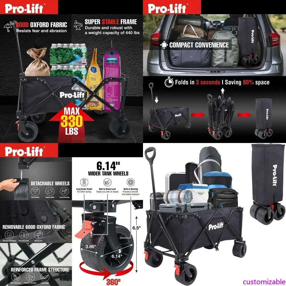 

Heavy-Duty Collapsible Folding Wagon for Outdoor Activities, Beach, and Grocery Hauling with Large Capacity