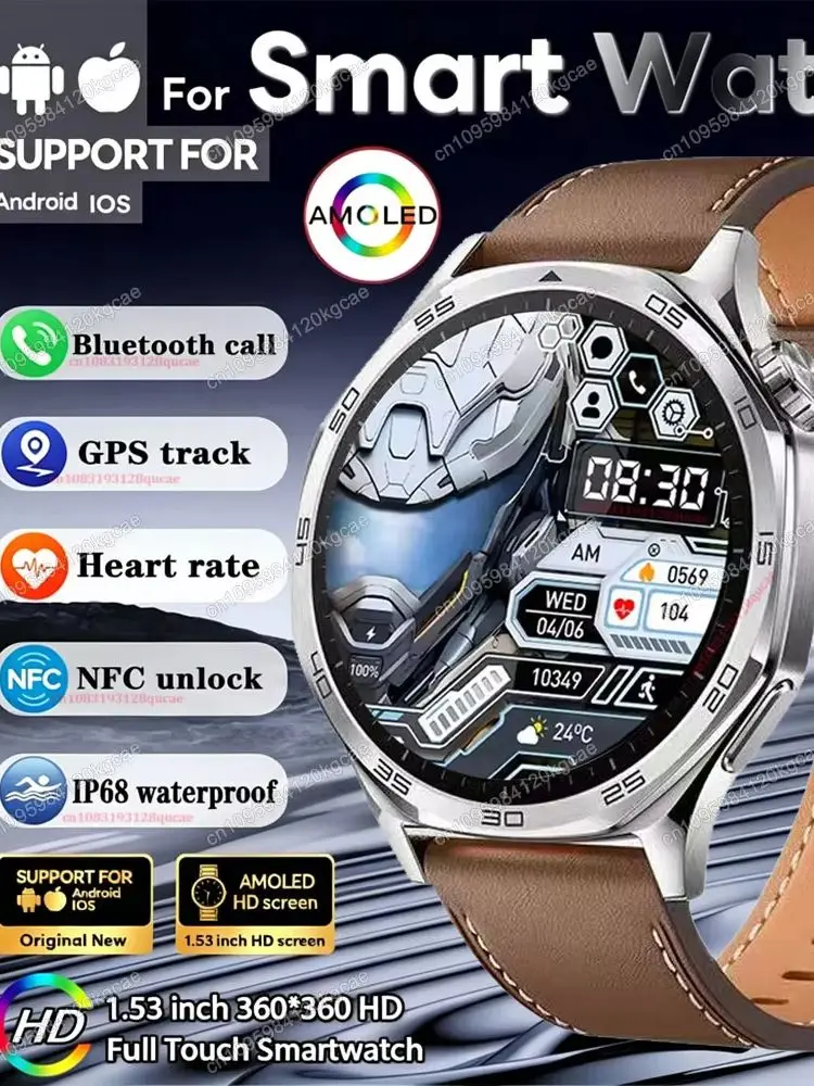 Smartwatch męski Watch 7, ekran HD AMOLED 1,53'', połączenia Bluetooth, asystent głosowy, GPS, funkcje sportowe, wodoodporność IP68, model Ht22. — 2