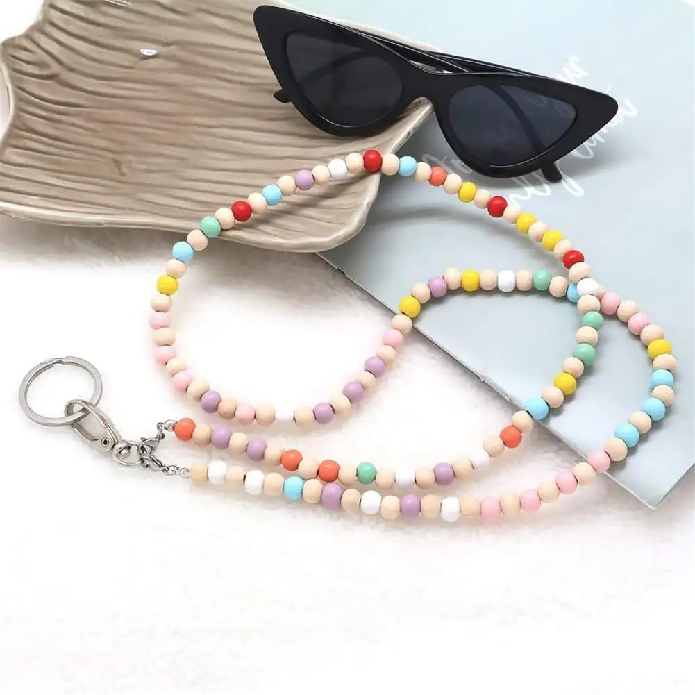 Sleek Eyeglass Lanyard Colorful Wooden Beaded Teacher Lanyard Id Holder Retractable Badge Reel Eyeglass Chains for Educators