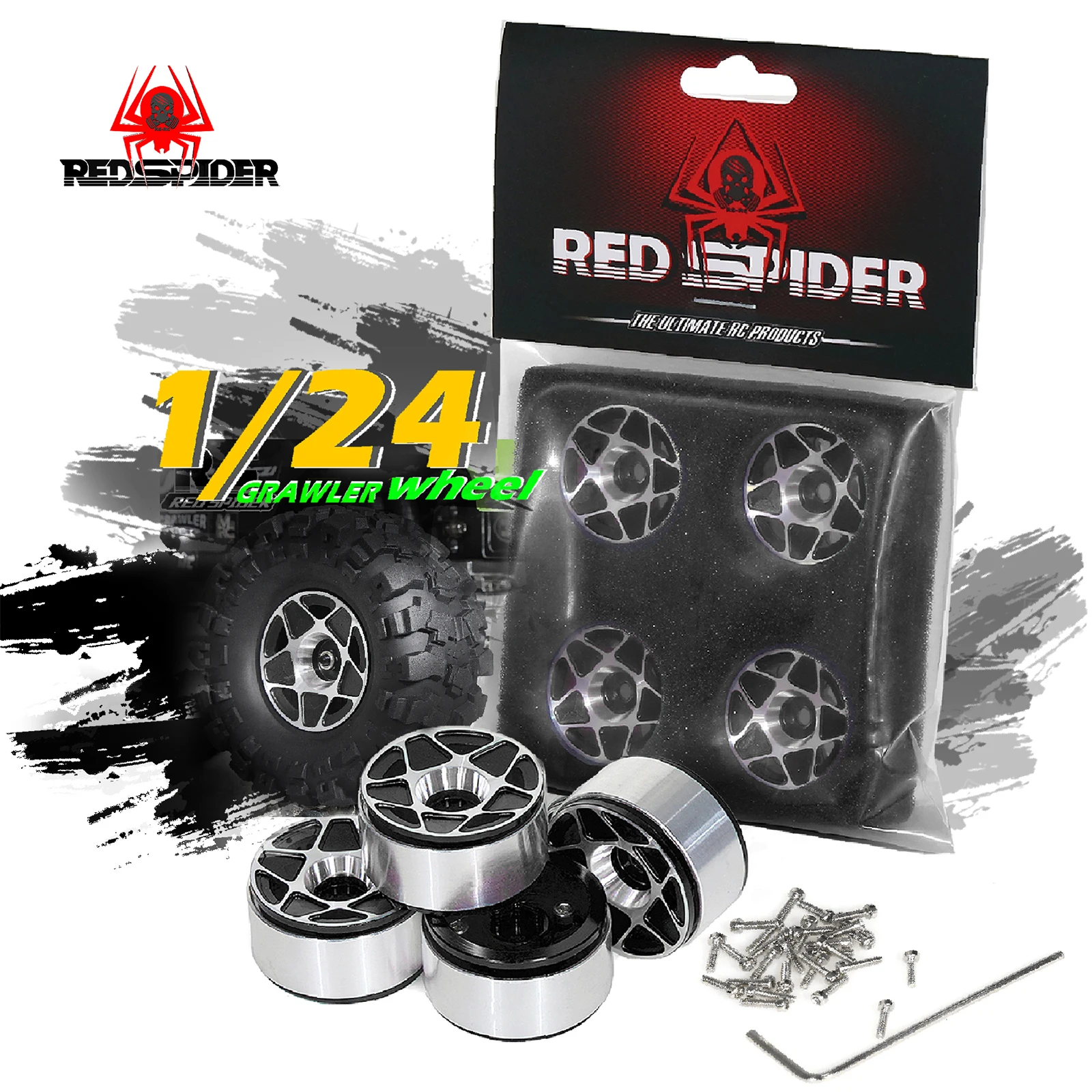 

RED SPIDER 1.0 Metal Wheel Crawler Tires Tall 1.0'' Mud Slingers X Super Soft Sticky Tyre for RC 1/24 SCX24 1/18 TRX4M Upgrades