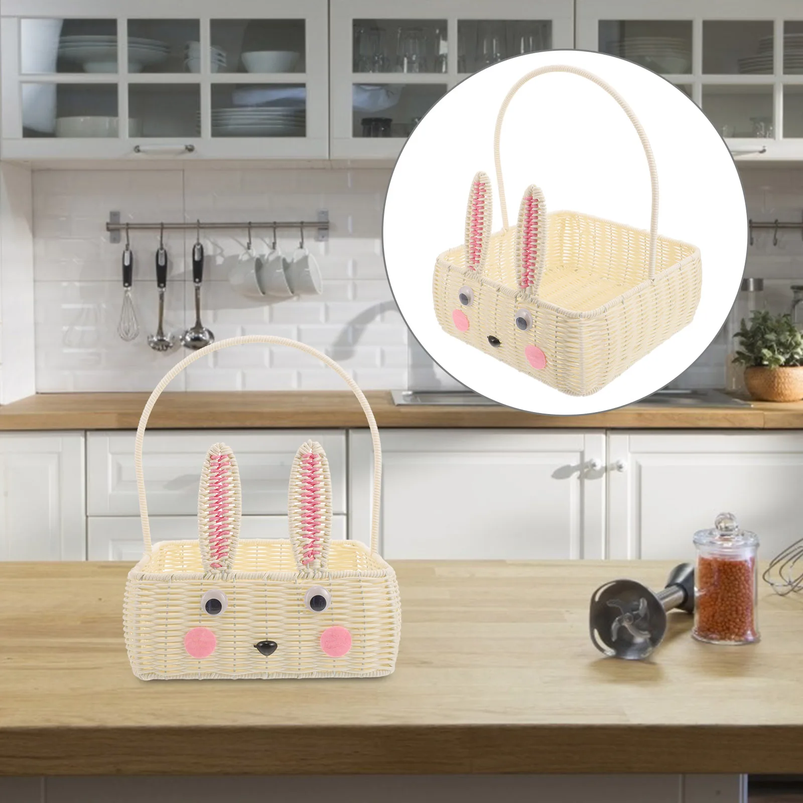 Cesto di frutta con orecchie di coniglio TL77 Contenitori portaoggetti intrecciati quadrati piccoli Tubo in PP imitazione rattan Decorazioni per la casa Funzionale