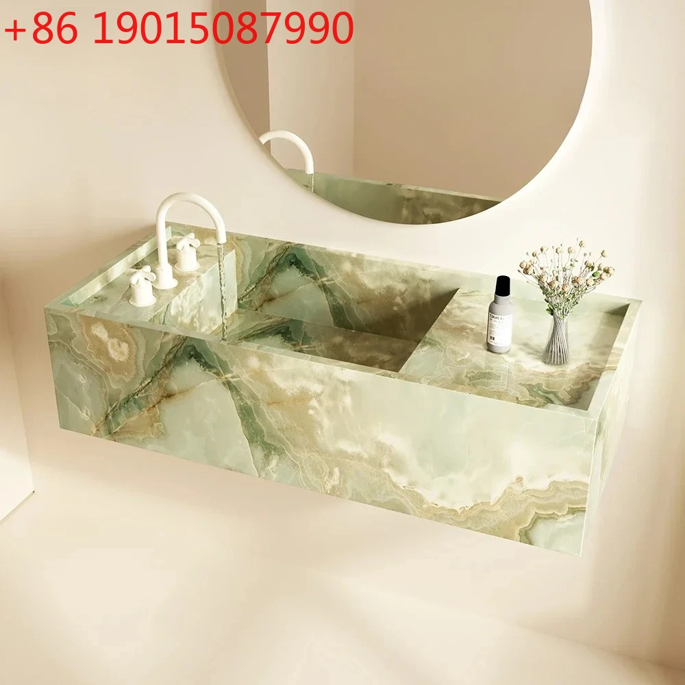 

Medieval retro sapphire marble luxury stone slate wash hands and face bathroom cabinet fashion designer