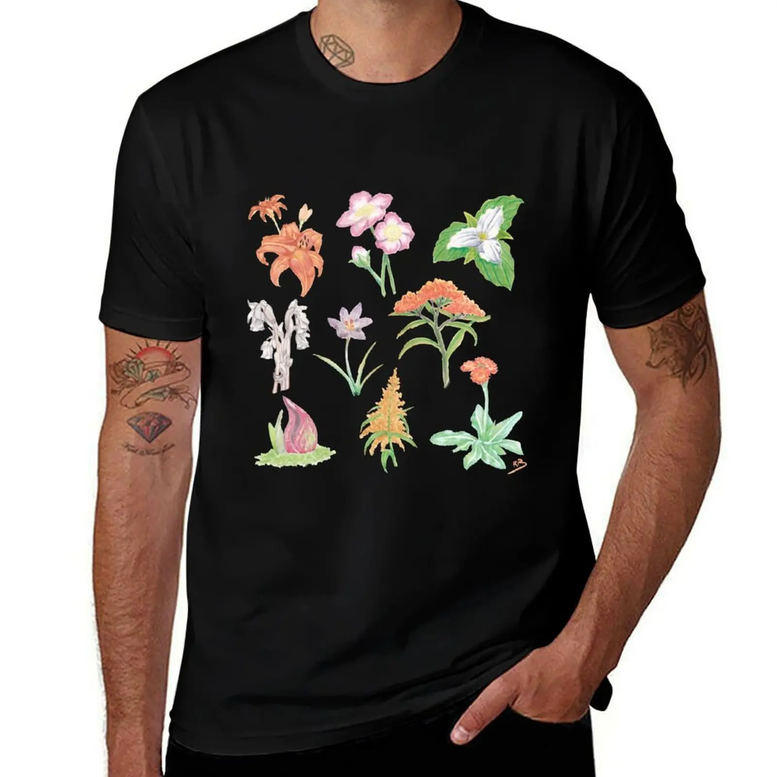 Wildflowers Watercolor Painting T-Shirt Sporty Casual Quick Dry T-Shirt