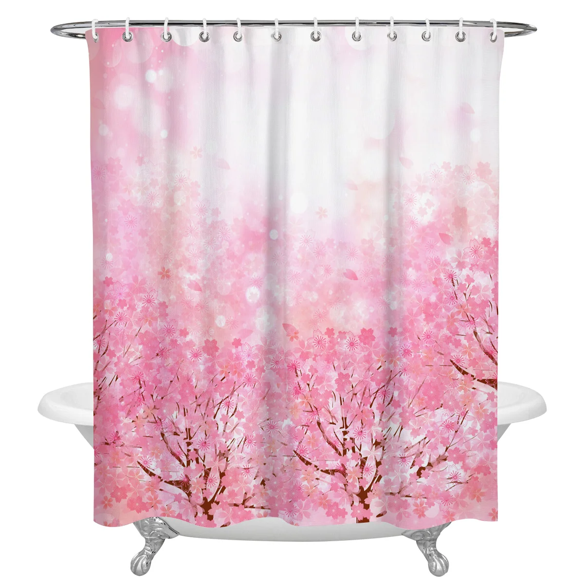 Japanese Style Cherry Blossoms Pink Waterproof Bathroom Decoration Shower Curtain With Hook Bath Curtains Bathroom Accessories