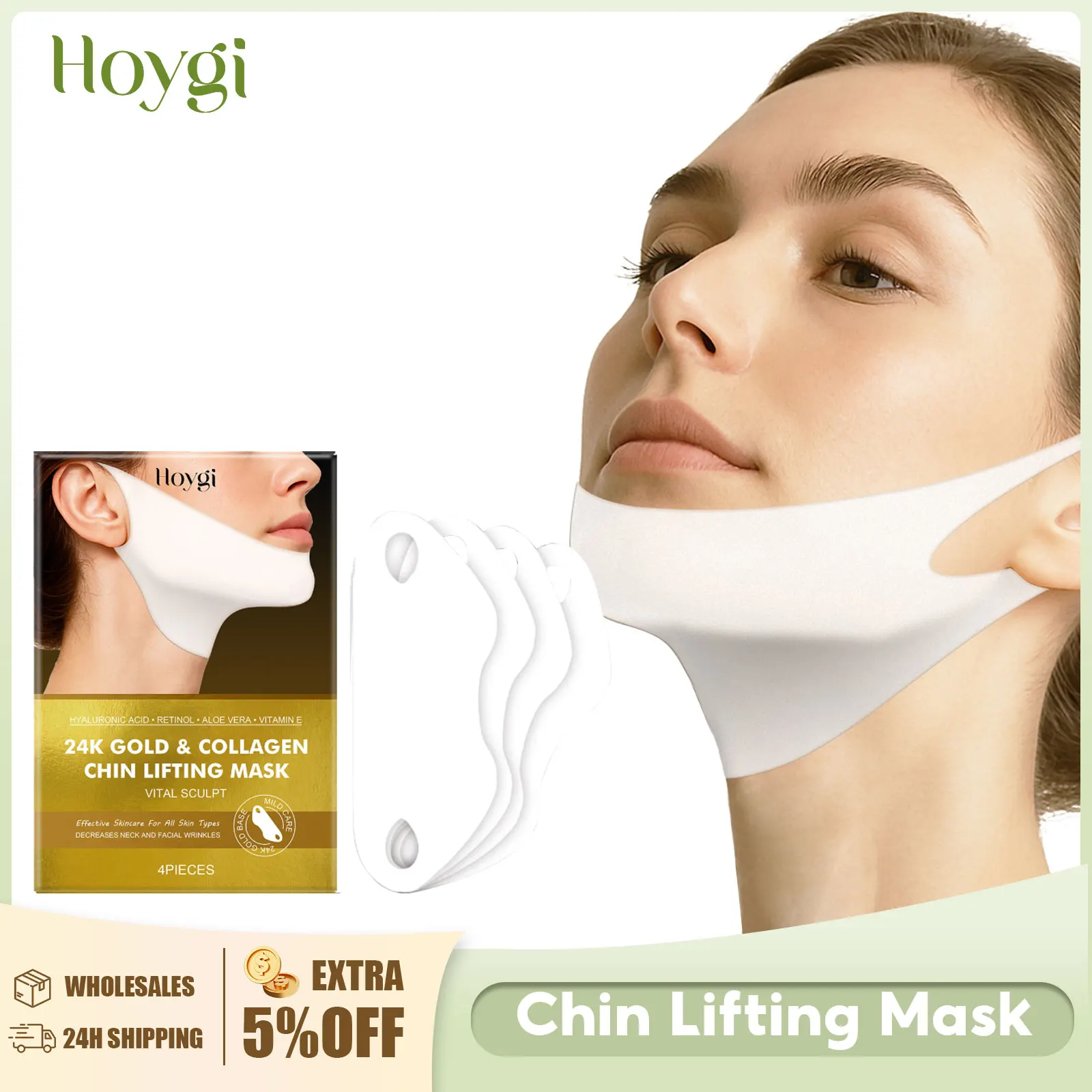 

24k Gold Collagen Chin Lifting Mask Eliminate Double Chin Remover Firming Lifting V Shape Face Lift up Mask