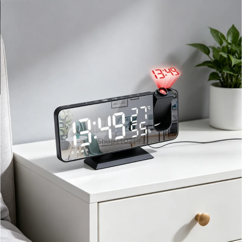2026 Radio LED Digital Smart Alarm Clock Watch Table Electronic Desktop Clocks USB Wake Up Clock with 180째 Time Projector Snooze