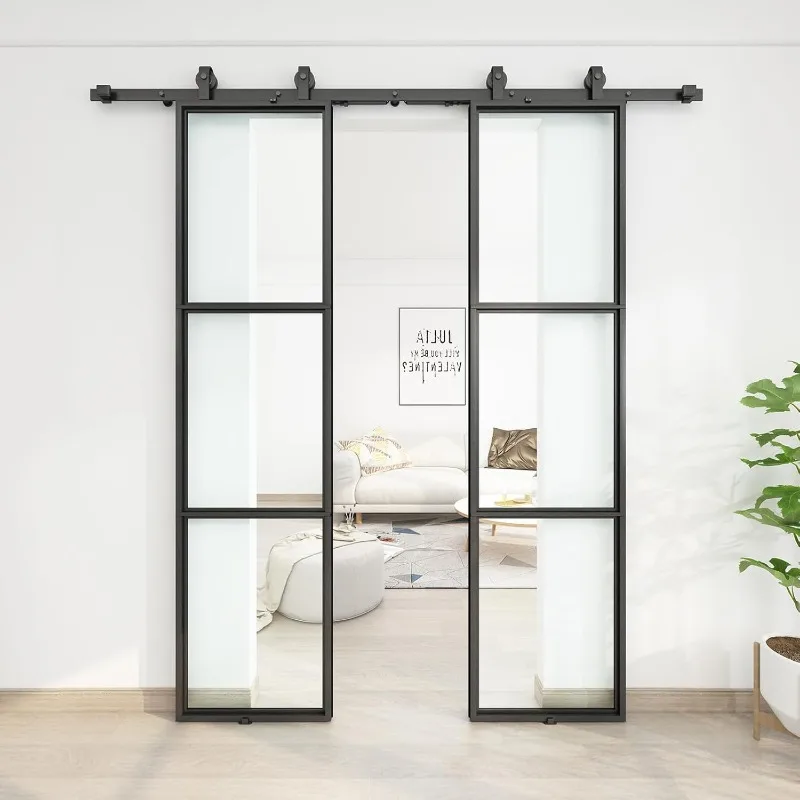 

Двойные двери сарая 42 x 84 дюйма с комплектом фурнитуры 7 футов и механизмом плавного закрытия включает 2 комплекта из 3 панелей Cle 21 x 84 дюйма