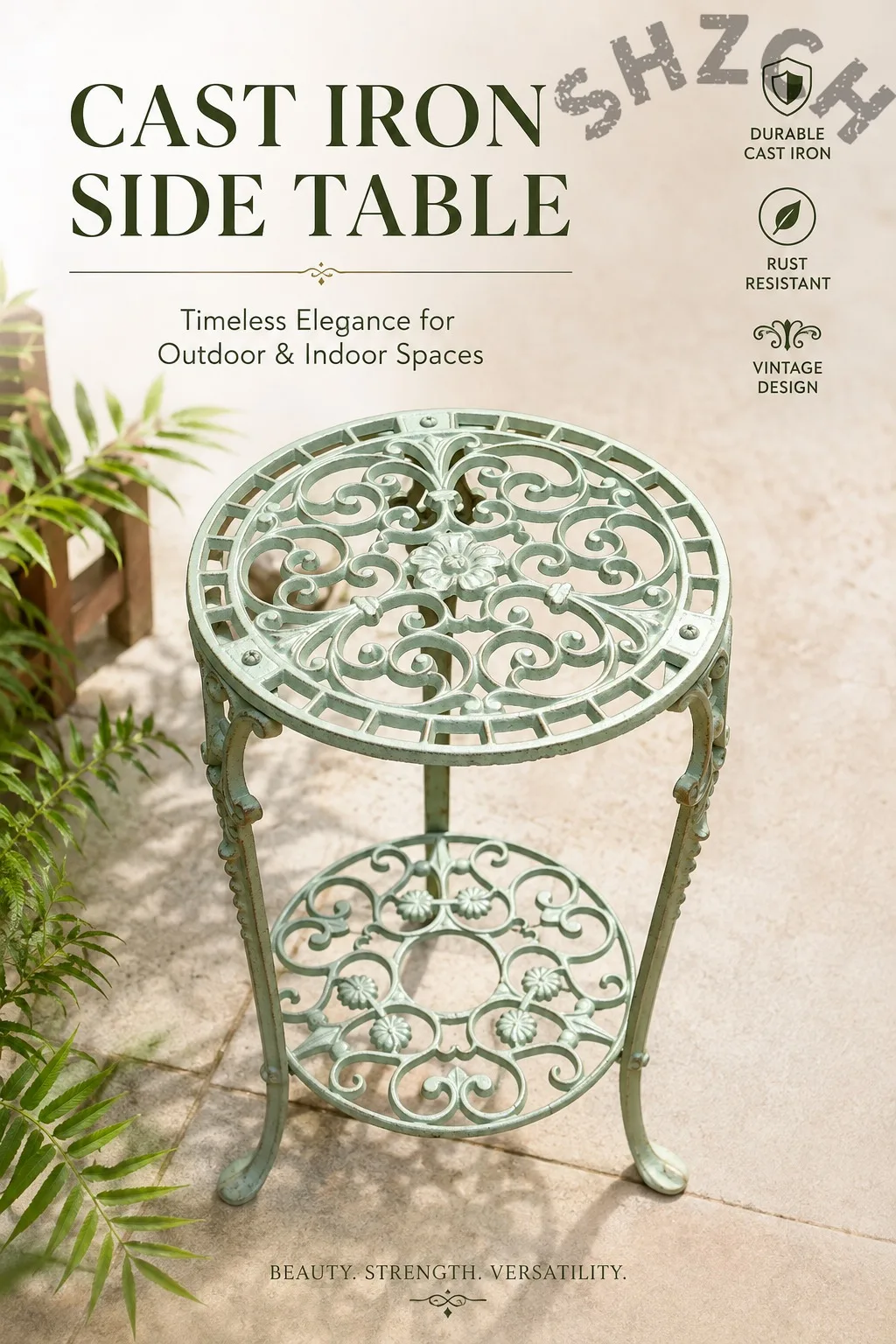Double-Layer Cast Iron Plant Stand for Indoor Outdoor Use – Rust-Resistant Metal Flower Display Shelf & Garden Terrace Holder