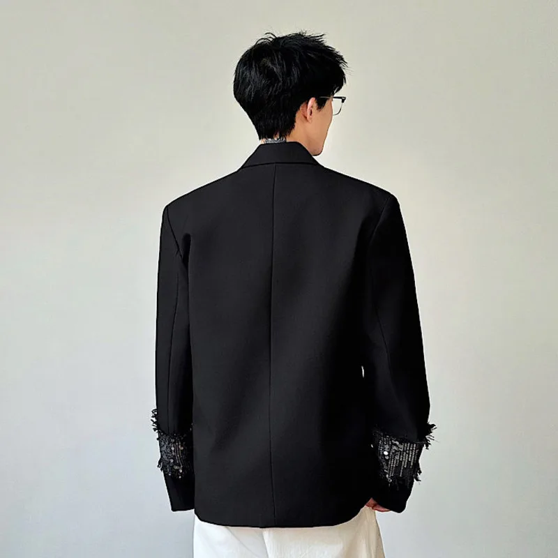 WVGA 2026 Spring Summer New Men's Sequin Patchwork Buttoned Dark Style Blazer Niche Chic Casual Turn-Down Collar Coat Ins W21410