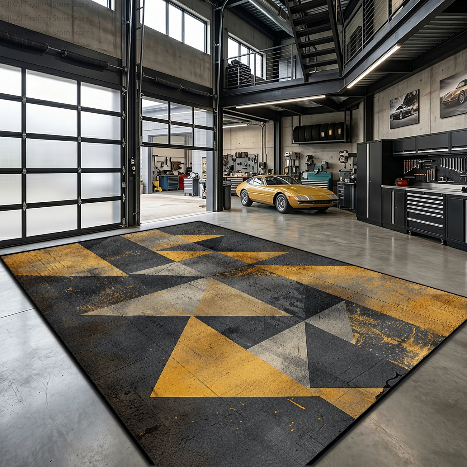 Geometric Industrial Style Easy Clean Garage Rug Decoration Living Room Fluffy Carpet Large Area Non-slip Soft Coffee Tables Mat