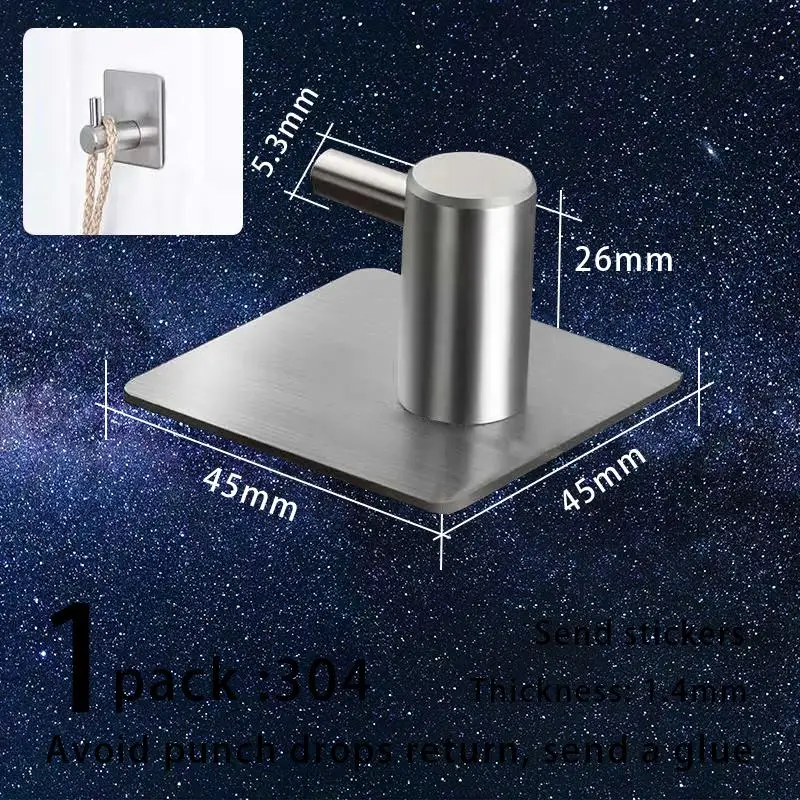 Black Hook 304 Stainless Steel Strong Adhesive Hook Single Hook No Drilling Bathroom Door Kitchen Living Room Hat No Trace Hook