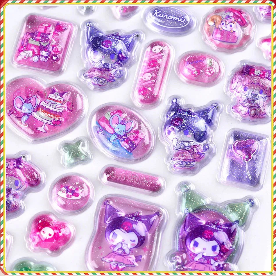 새로운 헬로키티 쿠로미 멜로디 스티커 애니메이션 3D 젤리 스티커 장난감 DIY 크리스탈 장식 스티커 장식 스티커 어린이 장난감