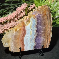 Amethyst Lace Mexican Agate Slice - Reiki Energy Crystal for Home & Office Decor, Perfect for Christmas, Halloween