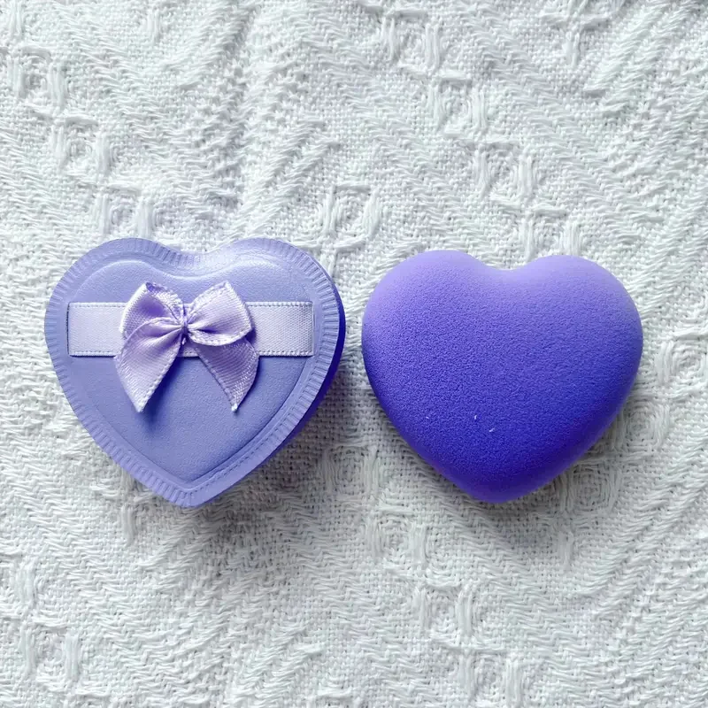 2pcs Heart-Shaped Makeup Sponges with Elastic Soft Bow Dual-Texture Use Dry Wet Cosmetic Puffs for Foundation & Liquid Makeup
