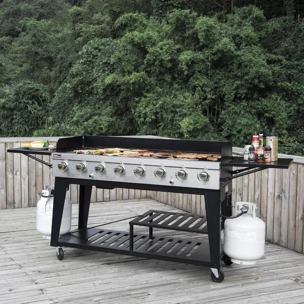 Black Gas Grill Stand Independently Controlled Dual Systems, Outdoor Party or Backyard BBQ Barbecue, 8-Gas Grill