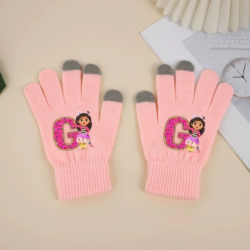 Gabby Dollhouses Cute Gloves New Girls Winter Warm Glove Kids Kawaii Letter A-Z Touchable Screen Mittens Children Birthday Gift
