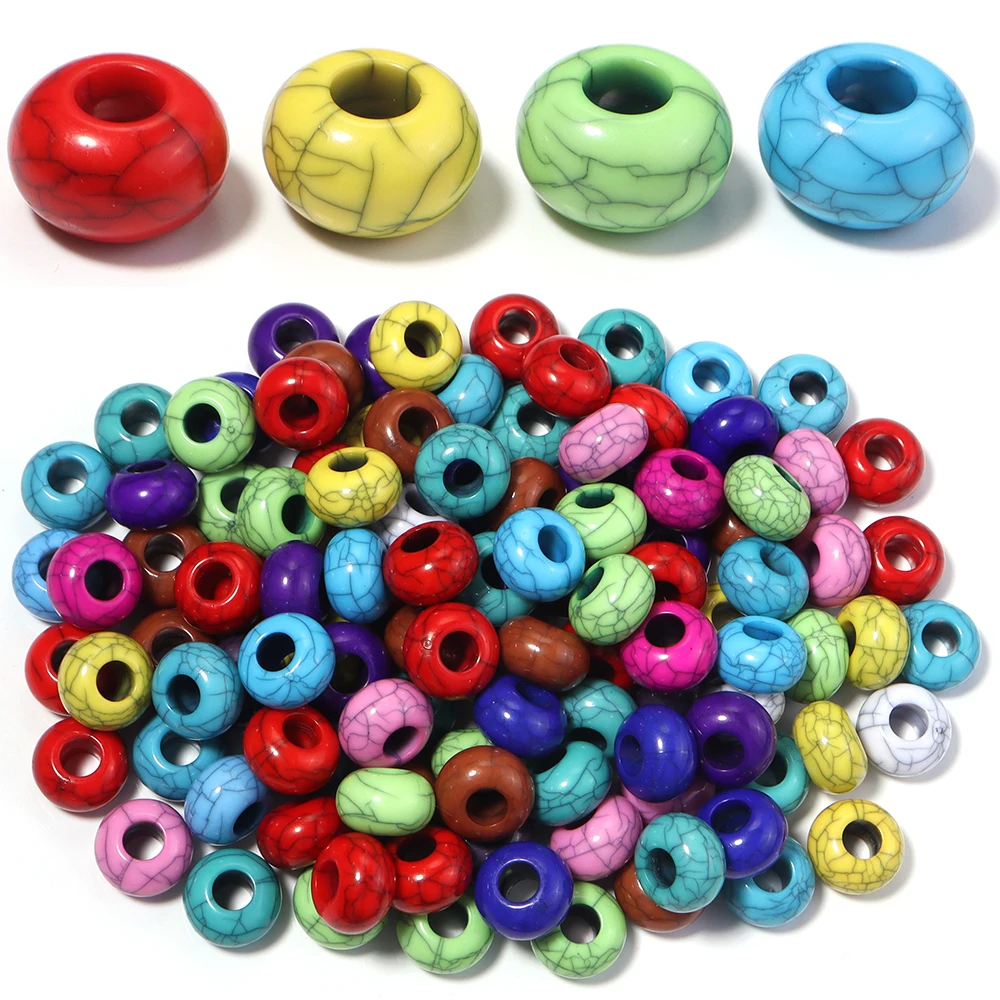 30pcs/lot Imitation Stone Acrylic Cracked Beads Colored Big Hole Loose Spacer Bead For DIY Handmade Bracelet Necklace Accessorie