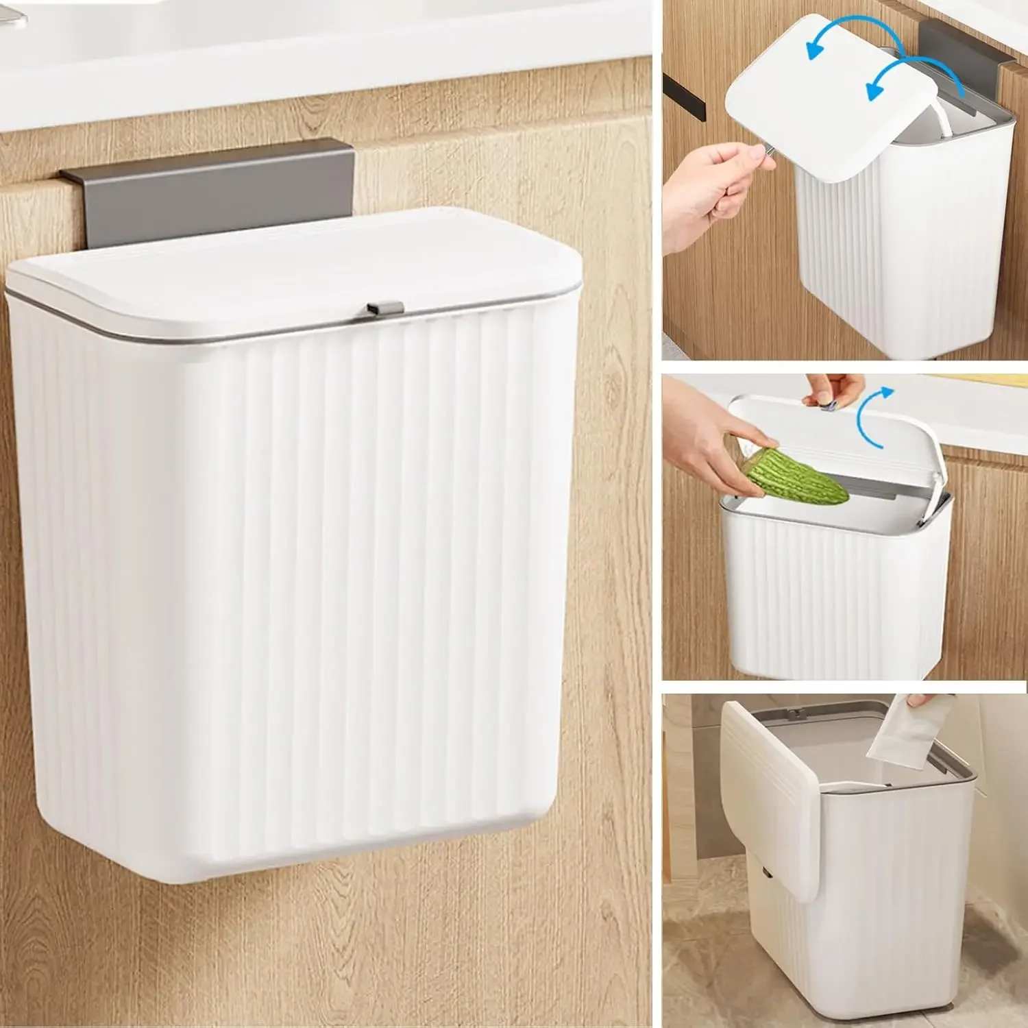 1pc Kitchen Compost Bin for Counter Top or Under Sink, Hanging Small Kitchen Trash Can with Lid, Bin Garbage Can