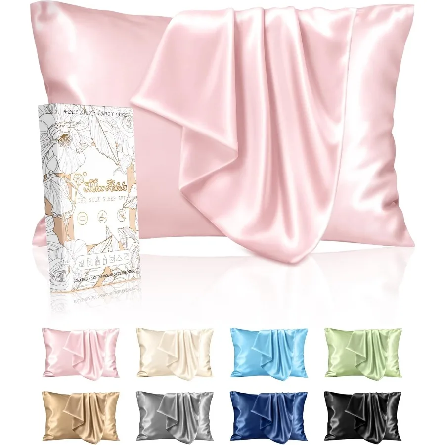 

Шелковая наволочка, 2 упаковки, размер Queen, набор из 2 20 x 30, идеально подходит для здоровья волос и кожи. Гладкая мягкая дышащая ткань со скрытой молнией.