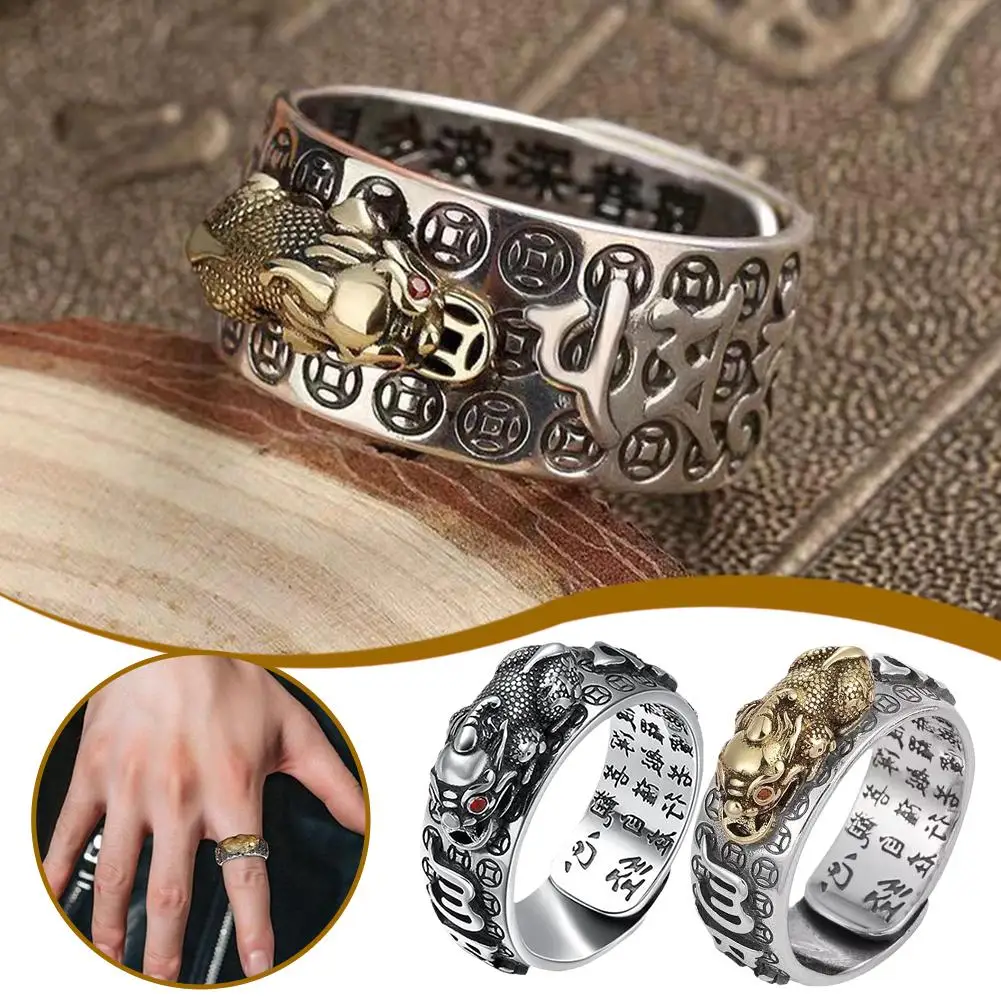 Chinese Feng Shui Silver Plated Adjustable Rings for Women Men Amulet Wealth Lucky Jewelry Birthday Man Original Feng Shui 