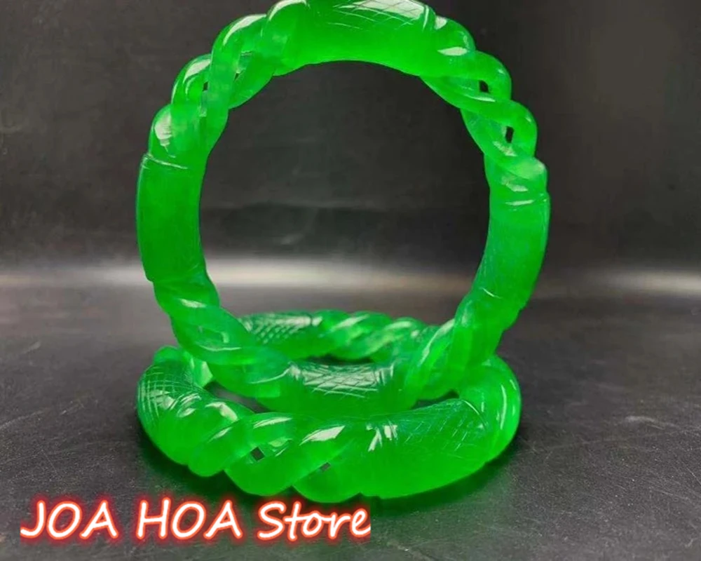 

Real Burmese Green Jade Bracelet Hollow Carved Round Bangle Jewelry